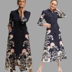 Chico's Floral Maxi Shirt Dress Women'S Sz 0 ( 4) Black Relaxed No Belt  * FLAW